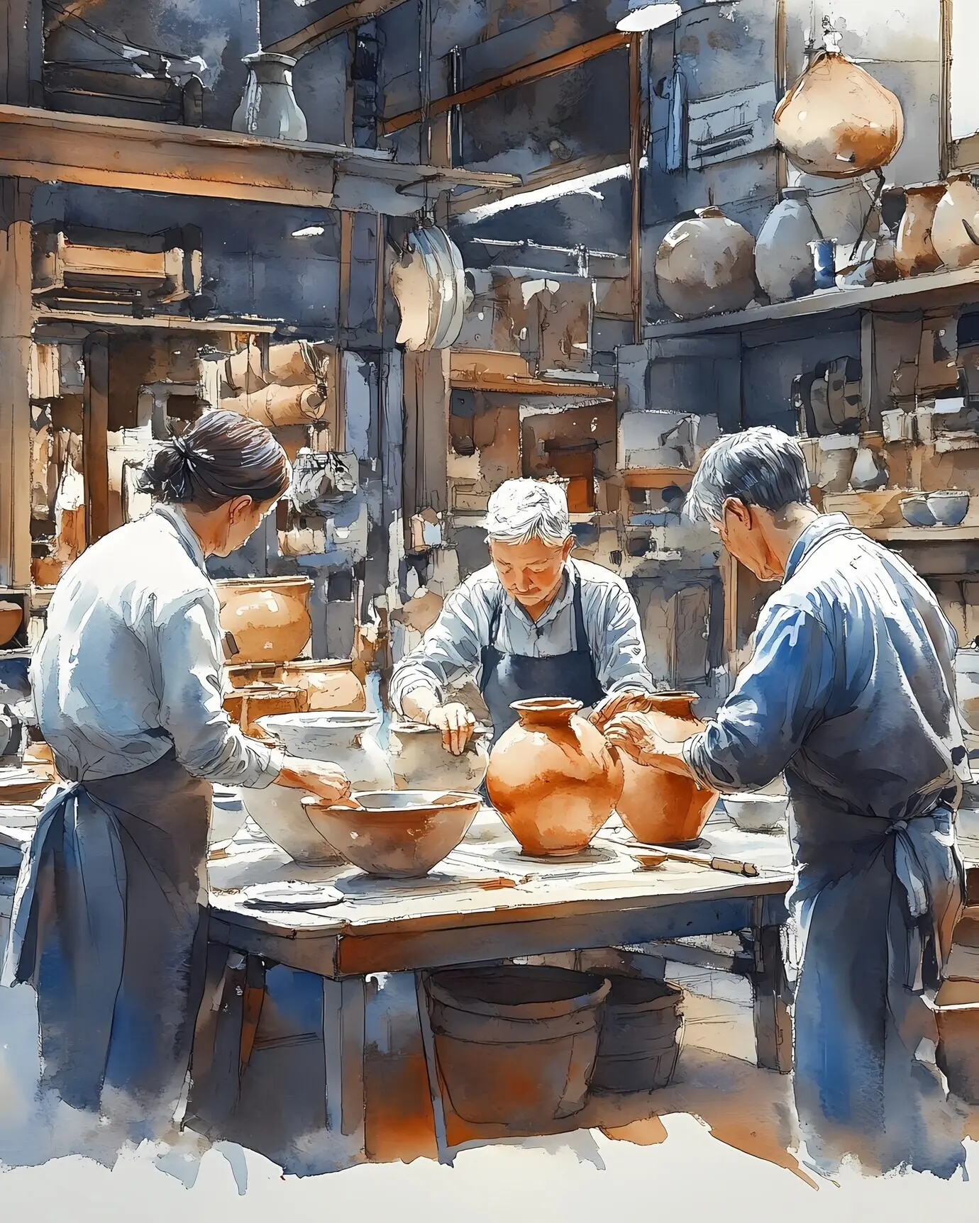 Иллюстрация гончарных изделий, выполненная акварелью