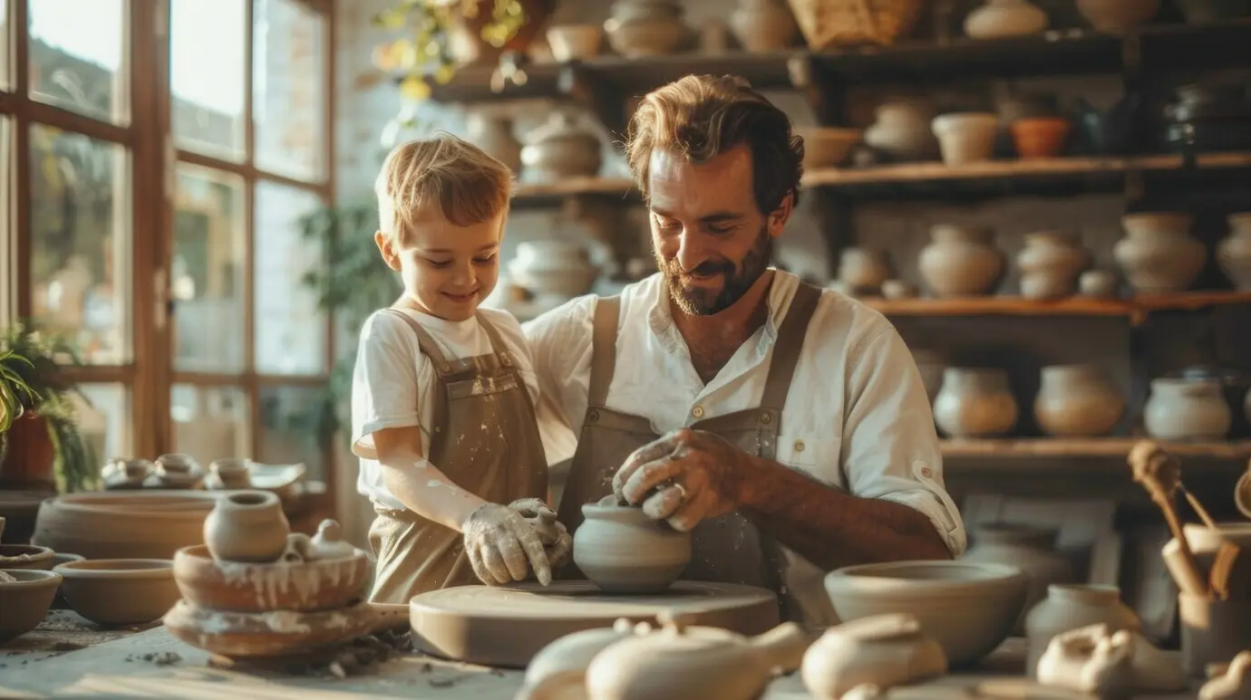 Портрет мужчины, работающего с каменной керамикой.